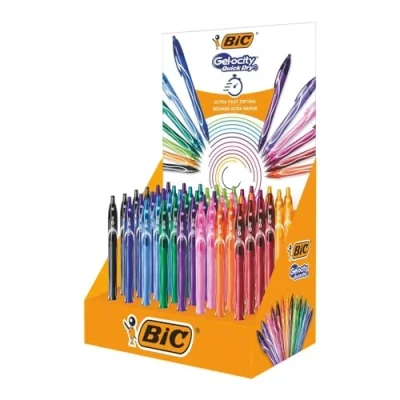 Imagen de Bolígrafo y Roller marca Bic modelo Gel Ocity Quick Dry Expositor de 48 Boligrafos Retractiles Grip Goma Punta Media 0.7mm Secado Ultra Rapido No Mancha el Papel Colores Surtidos