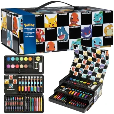 Imagen de Pokemon Maletin Pinturas Set de Arte para Niños con Rotuladores Lápices Colores Acuarela Crayones Cera Pikachu Ideas Regalos (Negro)