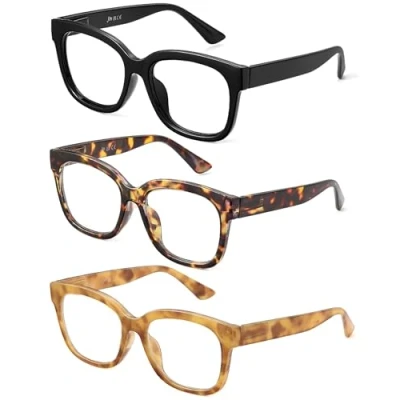 Imagen de JM Pack 3 gafas de Lectura Cuadrados Gran Tamaño, presbicia mujer con Bloqueo a Luz Azul +1.75 Negro &amp; Tortuga Leopardo