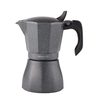 Imagen de Oroley Cafetera Italiana Petra Base de Acero Inoxidable 9 Tazas Inducción, Vitrocerámica, Fuego y Gas Estilo Tradicional