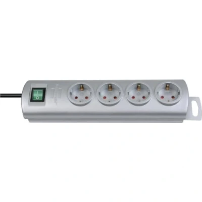 Imagen de Brennenstuhl Primera Line regleta enchufes con 4 Tomas Corriente y Interruptor (Cable de 1,5 m, Iluminado, montable) Plateado