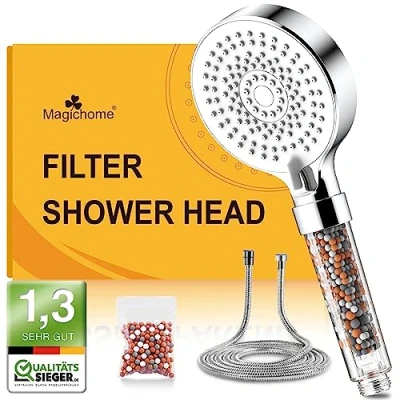 Imagen de Magichome Alcachofa Ducha con Manguera 2M de Alta Presión 5 Modos Filtro Cabezal Filtración 3 Capas,Blanco