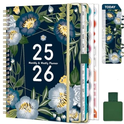 Imagen de Gumiho Agenda semanal 2025 2026 Espiral A5 escolar (julio de junio 2026) 12 meses Planner con hebilla bolígrafo, Regla Marcador y pegatinas plan (negro blanco)