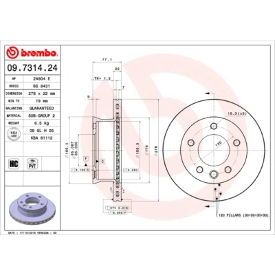 Imagen de BREMBO 09.7314.24 Disco de freno 276 22 5 ventilación interna altamente carbonizado VOLKSWAGEN: LT 28 46 2 Kasten, 35 II Bus