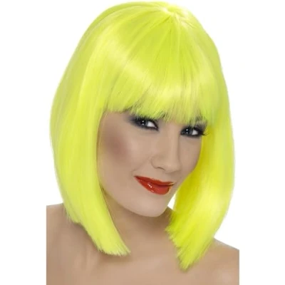 Imagen de Smiffys Peluca glamurosa, amarillo neón, corta, despuntada con flequillo