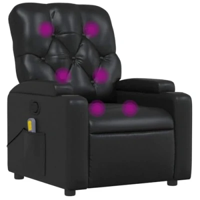 Imagen de vidaXL Sillón de Masaje Reclinable, Silla con Respaldo Reposabrazos, TV Relax Descanso, Asiento para Salón, Cuero Sintético Negro