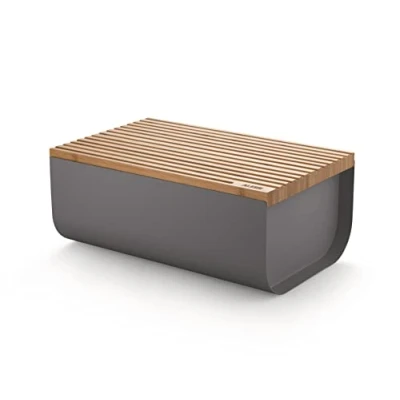 Imagen de Alessi Mattina BG03 DG Panera de Diseño, en Acero Coloreado con Resina Epoxi Tabla para Cortar Madera Bambú,Gris Oscuro