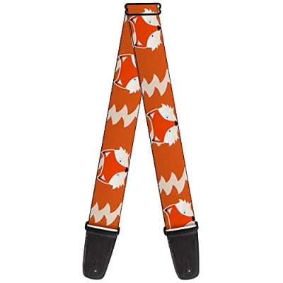 Imagen de Buckle Down Correa para guitarra con cara de zorro y cola naranja natural 5 cm ancho (GS W30669)