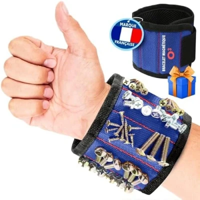 Imagen de Pulsera Magnetica Regalos Originales para Hombres con 15 Imanes Fuertes Bricolaje Herramientas Muñequera Imantada Ajustable Sujetar Clavos, Tornillos Hombre, Mujer