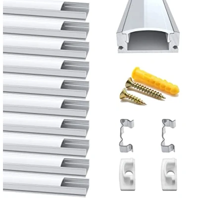Imagen de Chesbung Perfil de Aluminio, 10 Pack 0.5m/1.64ft Canal Aluminio Led Para Luces Tira del Led, Con Cubierta Blanca Lechosa, Los Casquillos Extremo Y Clips Montaje Metal