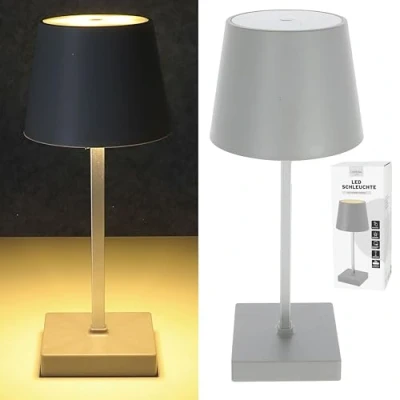 Imagen de Cepewa lámpara de mesa LED, gris, 17 ledes, 8,5 x 26 cm, ABS PS, función táctil, funciona con pilas, blanco cálido, 3 niveles brillo, 25 lúmenes (1 gris batería)