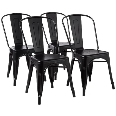 Imagen de Amazon Basics Sillas de comedor metal, 4 unidad, negro, 51 x 43 85 cm