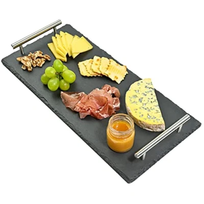 Imagen de Bandeja de Pizarra con Asas 40x20 cm Ideal para Servir Antideslizante Natural