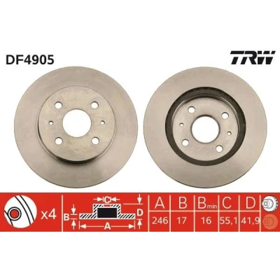 Imagen de TRW DF4905 Disco de freno 246 17 4 100 ventilado barnizado SUBARU: JUSTY