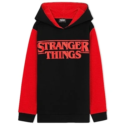 Imagen de Stranger Things Sudadera con Capucha para Niños y Adolescentes Transpirable 9 15 Años Regalos de Merchandising Oficial (14 años, Negro/Red)