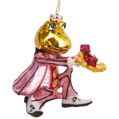 Imagen de BRUBAKER Rana PríNcipe Propuesta Anillo Vidrio Pintado a Mano Bola de Navidad Boca Soplado Figuras Decoración arbol Divertido Colgante 11 cm