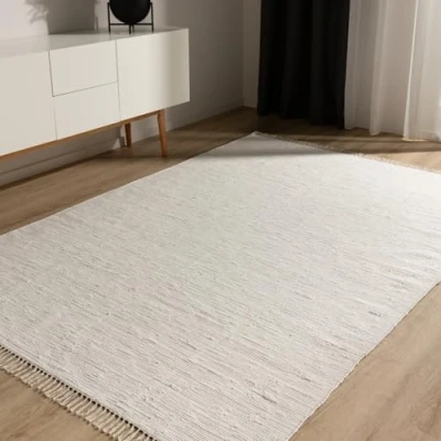 Imagen de benuta TOM Alfombra de algodón (70 x 120 cm, tejida a mano, 100% reciclado), color blanco