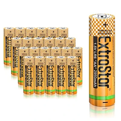 Imagen de EXTRASTAR Batería de Alcalinas AA LR6 1,5 Voltios, 2950mAh No5 Pilas, Gama Performance, No Se Puede Cobrar, 24Pcs
