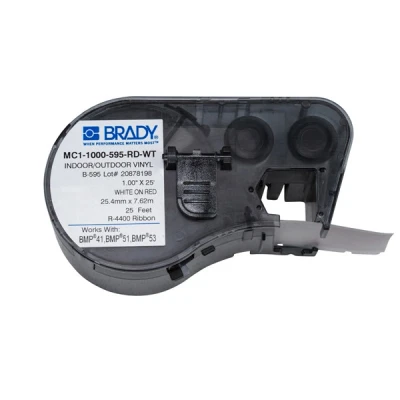 Imagen de BMP41 Brady MC1 1000 595 RD WT cinta de vinilo blanco sobre rojo 25,4 mm x 7,62 m (original)