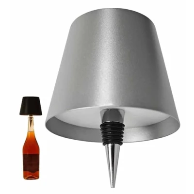 Imagen de THUCHENYUC Lámpara De Botella Inalámbrica, 3 Colores Regulación Continua Luces Recargables Vino Inalámbrica Recargable Táctil LED para Bares Restaurantes(Grey)