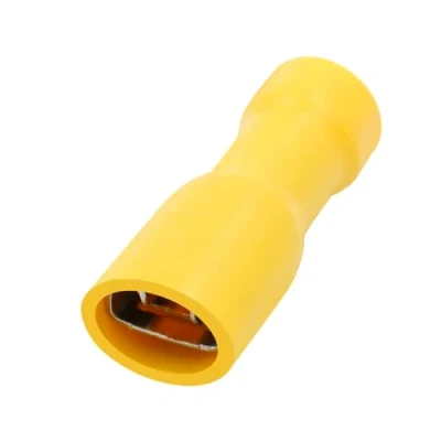 Imagen de Heschen Hembra Desconexiones Rápidas Vinilo Totalmente Aisladas, FDFD5.5 250, terminal de cable 6,3 x 0,8 mm, para 4 6 mm² (12 10 AWG), amarillo, paquete 100