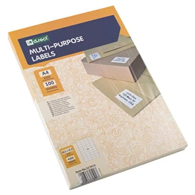 Imagen de D.RECT etiquetas adhesivas universales (48,5x25,4mm en A4) Autoadhesivas imprimibles 100 hojas 44 paquetes de 4400 Blanco