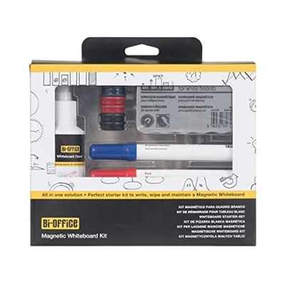 Imagen de Bi Office Kit de Limpieza para Pizarras Blanca con 4 Rotuladores, Spray Limpiador, 6 imanes y Borrador Magnético