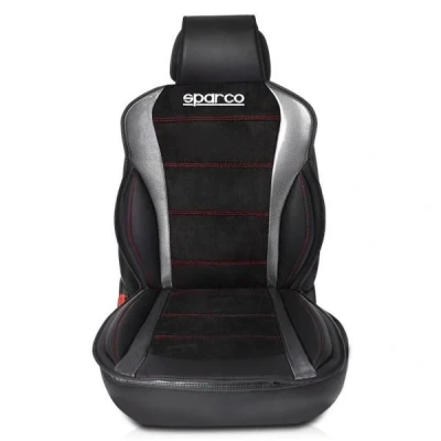 Imagen de Sparco SPC0907GR Respaldo para Asiento de Coche Detalles Acabado simil Piel, Gris/Negro