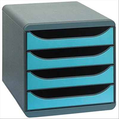 Imagen de Exacompta 310782D Módulo individual para documentos A4 + con 4 cajones, ultra rígido y stop de seguridad 347x278x267 mm BIG BOX Negro/turquesa (opaco)