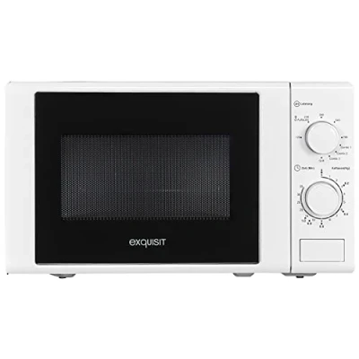 Imagen de Exquisit® Microondas 700W, Grill de 1000W, 20 Litros, Plato Giratorio 25,5cm , Diseño Moderno, Acabado Interior Pintado, 5 Niveles, Fácil Usar, Color Blanco, Dimensiones 25,8x43,9x32,3cm.