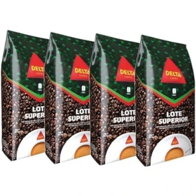 Imagen de Delta Cafés Lote Superior Café en Grano Cuerpo y Sabor Duradero Sutil Acidez Aroma Energético Incluye 4 Unidades de 1 Kg