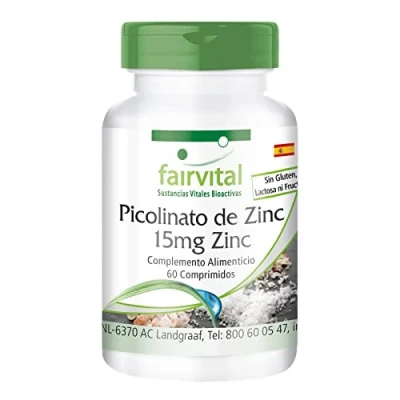 Imagen de Fairvital Zinc 15mg Picolinato de VEGANO Dosis elevada 60 Comprimidos Calidad Alemana