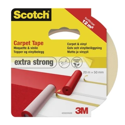 Imagen de Scotch 42022050 Cinta de doble cara para moquetas extra fuerte (20 m x 50 mm) color blanco