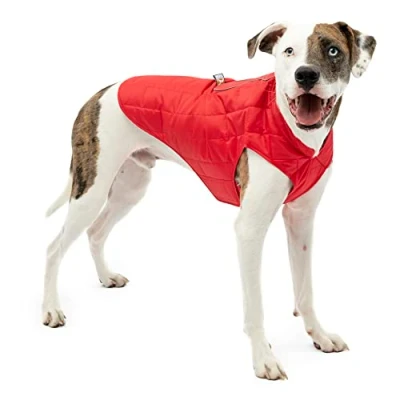 Imagen de Kurgo Loft Abrigo Reversible para Perros, Chaqueta Invierno Mascotas, Impermeable, Reflectante Rojo/Gris, S