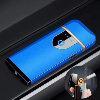 Imagen de Deluisho Gas Mecheros, Encendedor Electrónico, Mechero de Arco, Carga USB/Resistente al Viento/Encendedor Táctil Duradero, Cigarrillos Bolsillo (Azul)