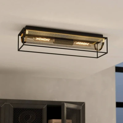 Imagen de EGLO Plafón Nohales, longitud 64 cm, negro/latón, 2 luces.