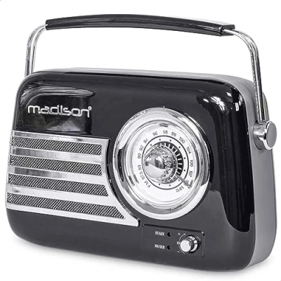 Imagen de Madison FREESOUND VR40B Radio a pilas larga vintage de 30W con Bluetooth, USB y FM Negro