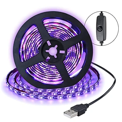 Imagen de Tira de luz LED negra 2 m 2835 120 LED, negra, fuente alimentación a través USB, 395 nm, efecto iluminación escenario, para Navidad, Halloween, fiesta, carnaval,