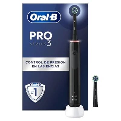 Imagen de Oral B Pro 3 3000 Cepillo de Dientes Eléctrico con Mango Recargable y 2 Cabezales, Diseñado por Braun, Regalos Originales para Mujer Hombre Negro