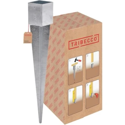 Imagen de TRIBECCO Soporte para postes de madera, 121 x mm, longitud 900 galvanizado en caliente, manguito impacto madera cuadrados, anclaje acero, suelo,