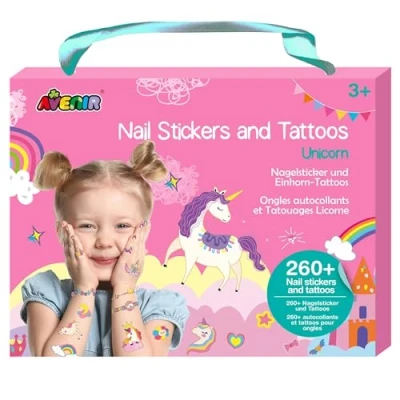 Imagen de Avenir calcomanías y tatuajes de uñas Unicornios, más 260 temporales tatuajes, para niños a partir 3 años, rosa
