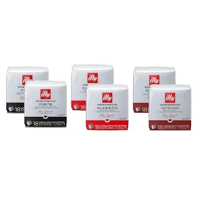 Imagen de ILLY Selección de 108 Cápsulas Café para Máquinas Hiperespresso Surtido Degustación con 2 Paquetes Clásicos, Intenso, Fuerte