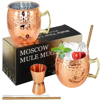 Imagen de SuproBarware Moscow Mule Juego de 2 tazas cobre acero inoxidable 18 onzas, aptas para alimentos, ideales cócteles, agua y bebidas frías