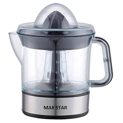 Imagen de Max Star Exprimidor Eléctrico de Naranja con Deposito, Recipiente Extraíble, Acero Inoxidable, Capacidad 700ml, 40W