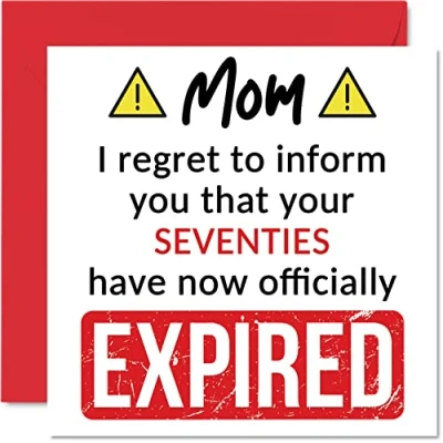 Imagen de Stuff4 Divertidas tarjetas de cumpleaños 80 para mamá Your Seventies Have Expir, tarjeta feliz mamá, hijo e hija, 145 mm x mm, bromas humorísticas,