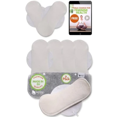 Imagen de Natissy Salvaslip Reutilizable; 7 Pack (M) Bambú Orgánico HECHAS EN LA UE; Compresas Lavables Sanitarias sin PUL; Tela para el uso diario y flujo blanco, NO menstruación