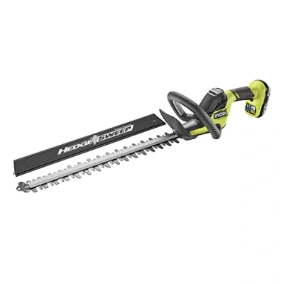 Imagen de RYOBI Cortasetos 18V ONE+ con Batería 2,0 Ah y Cargador 1,5A Espada 50cm, Capacidad máx. 24mm, Velocidad 2700 rpm Recogedor de Residuos HedgeSweep, Funda Protectora RY18HT50A 120