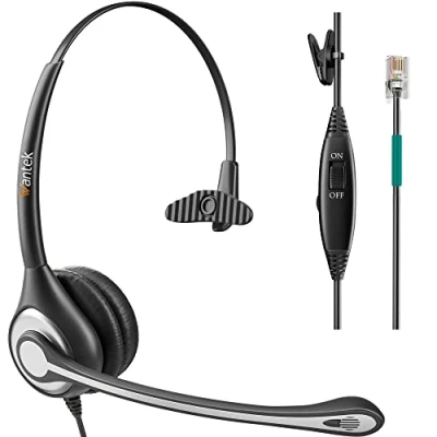 Imagen de Wantek Auriculares Teléfono Fijo RJ9 Mono, Micrófono con Cancelación de Ruido, Cascos Control Volumen para ShoreTel Plantronics Polycom Zultys NEC Nortel Norstar Meridian(F600S2)