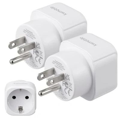 Imagen de kwmobile 2X Adaptador de Viaje para EEUU Tipo B Adaptadores Enchufe schuko UE (Tipo F) a EE.UU. B) Conector enchufes USA Tailandia Blanco