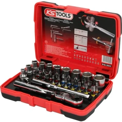 Imagen de KS Tools 918.3005 Caja de llaves vaso con punta 1/4&quot; TORSIONpower, 33 pzs